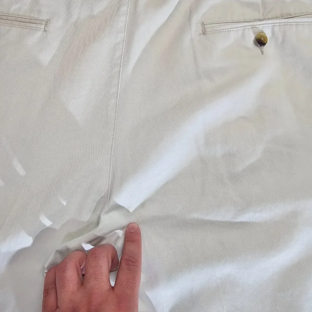 Vintage LL Bean Pleated Chino Pants Mens Tag 38x32 Act 36x31 Beige Cuffed Read - Picture 9 of 14